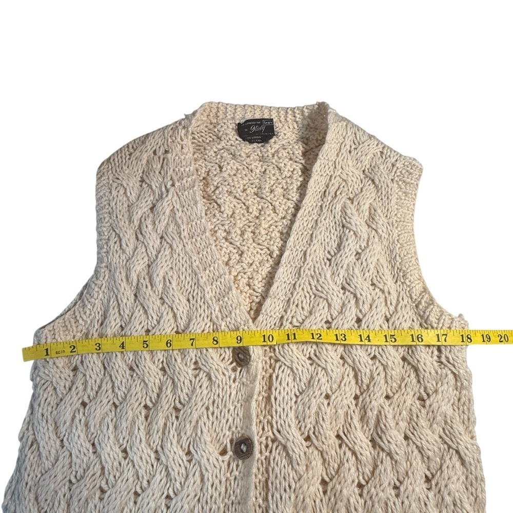 Vintage Cable Knit Wool Sweater Vest Womens Size L Cream 70s Wood Button Chunky - Picture 5 of 11